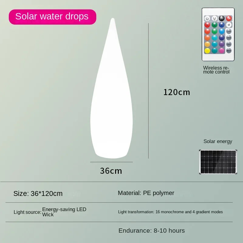 lampadaire de jardin solaire étanche en forme de goutte d'eau