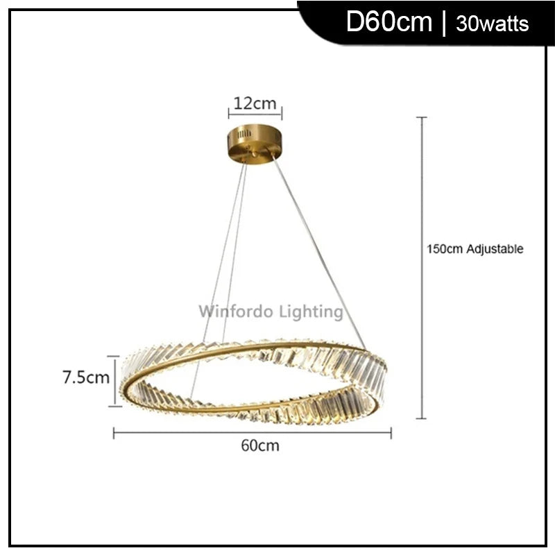 lustre en or de luxe avec éclairage en cristal winfordo