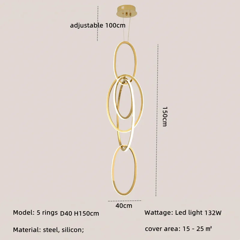 Modern Creative Stainless Steel Led Dining Room Chandelier Golden Staircase Living Room Light, Hanging Chandelier In Bedroom