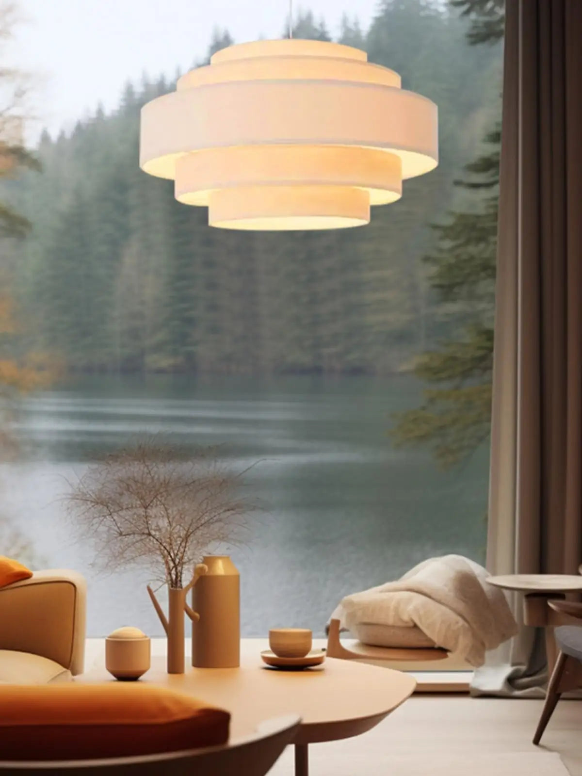 lustre à led en tissu style wabi sabi pour décoration intérieure