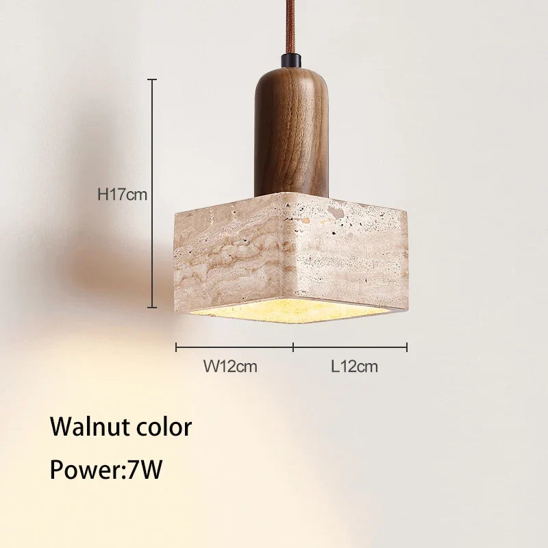 Lampe suspension LED carré en pierre lustre chambre chevet Style crème en bois massif rétro lumière E27 ampoule pour salon maison Bar