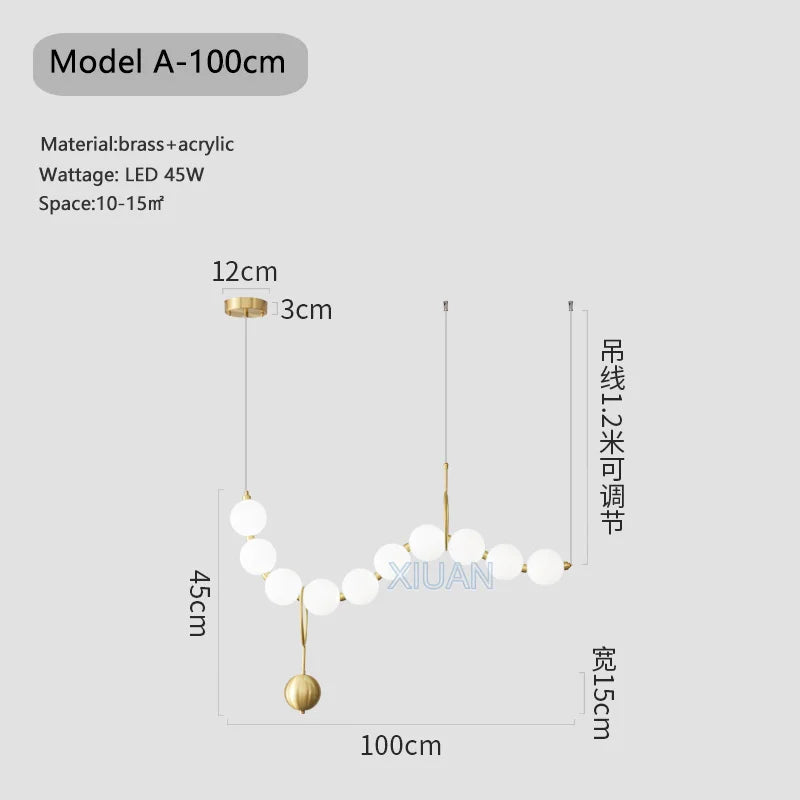 French Luxury Copper Pendant Lamps for Bedroom Living Room Kitchen Table Lighting Acrylic Round Bubble Ceiling Hanging Light