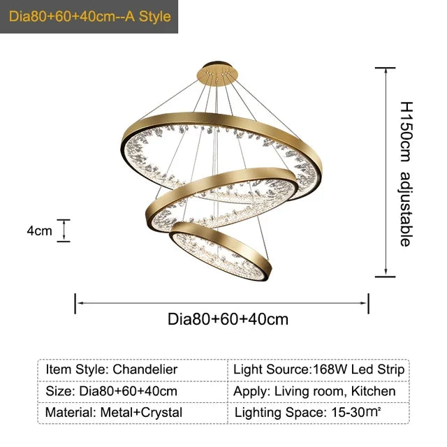 Plafonnier LED suspendu en cristal de luxe au design moderne