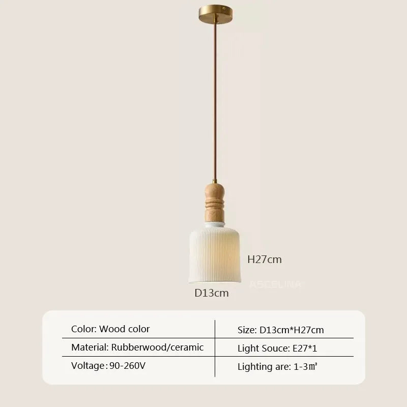 Suspension LED style nordique en bois massif et céramique