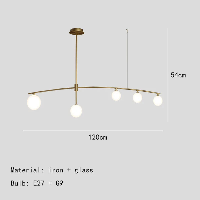 lustre en métal et verre pour barre de suspension cuisine