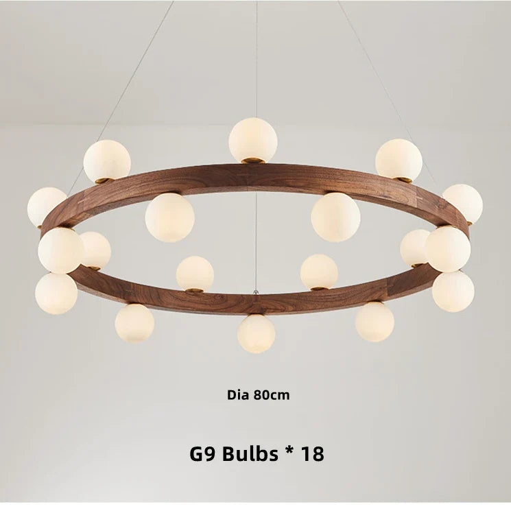 Nordique rond en bois anneau lustres salon rondin suspension lampe salle à manger cuisine chambre japonais créatif noyer suspension lumières