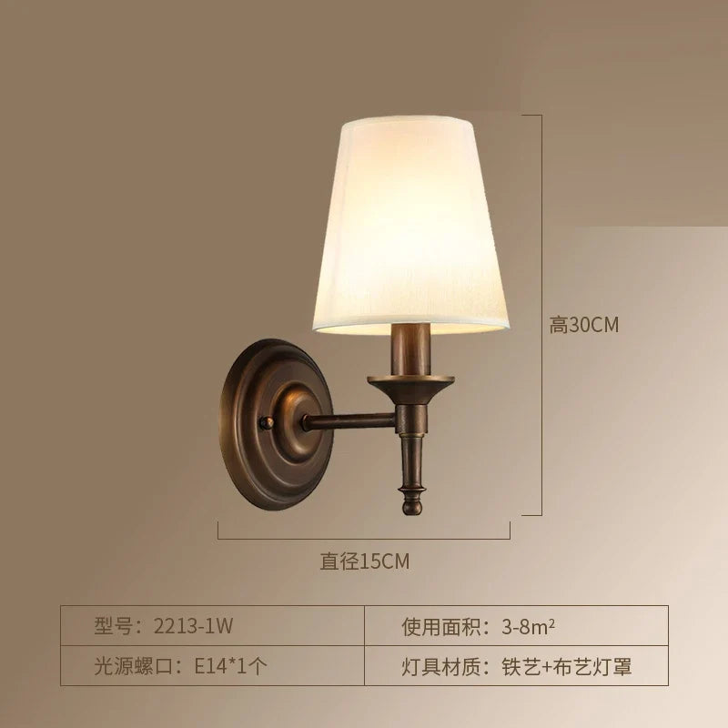 Lustre de pays européen et américain classique en fer forgé salon chambre lampe salle à manger tissu abat-jour lustre