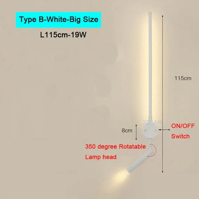 Modern Bedroom Living Room Wall Light ON/OFF Switch AC220V Black White Long Wall Lamps with LED Spotlights