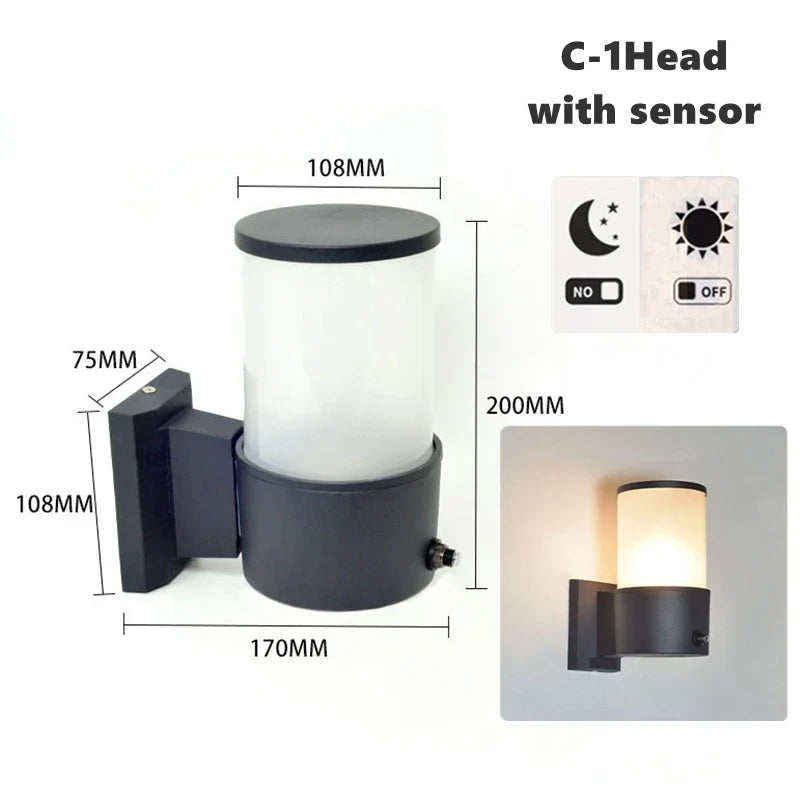 E27 LED applique extérieure capteur haut vers le bas verre aluminium étanche jardin lumière couloir rue extérieur applique murale 110V 220V