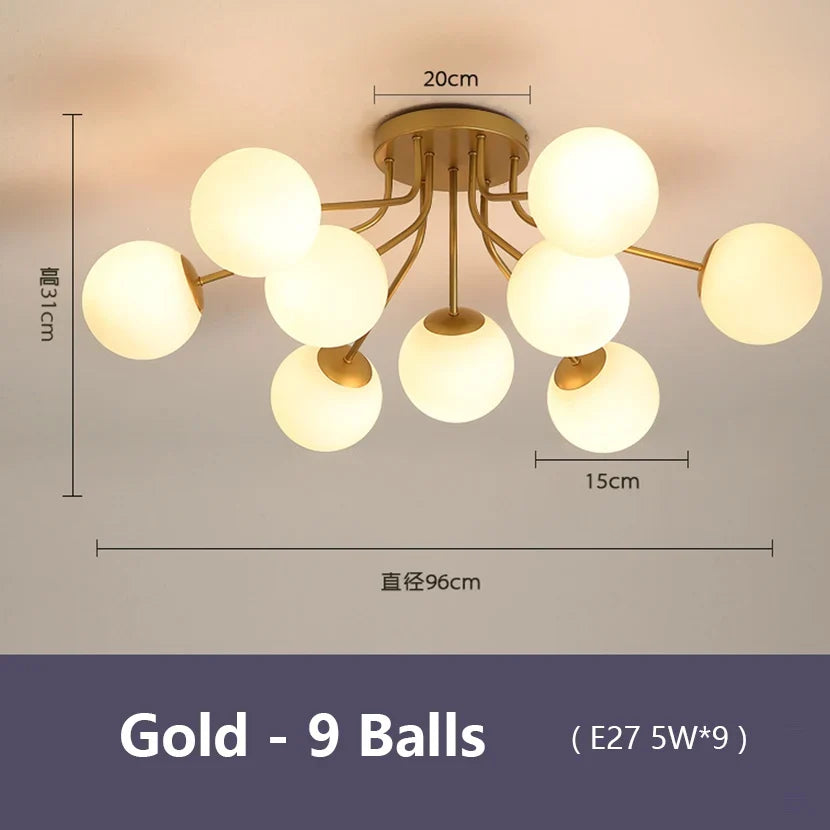 lustre nordique led avec boule de verre suspendue
