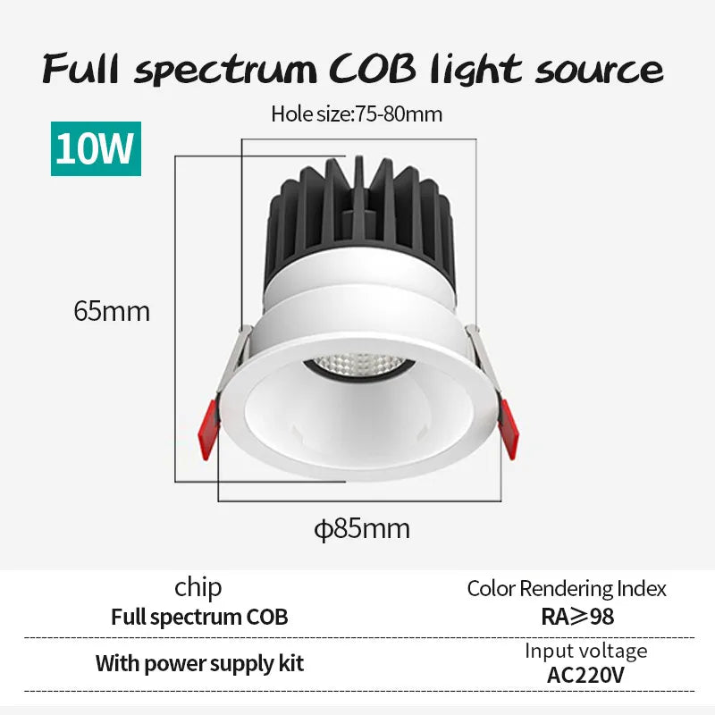 spot led encastré antireflet pour intérieur angle réglable en aluminium