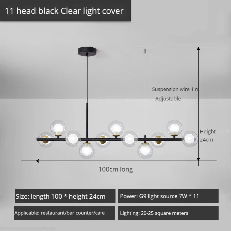 lustre long moderne en boule de verre abat-jour suspendu décoration led