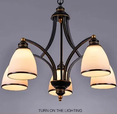 lustre vintage en fer et bronze style loft avec abat jour en verre
