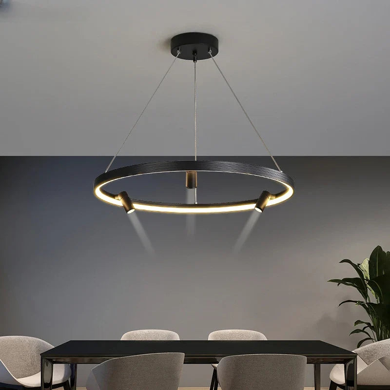lustre led simple et moderne avec anneau suspension noir
