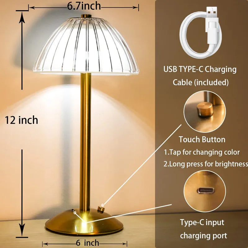 1-4Pcs LED Crystal Table Lamp Touch Sensor Desk Lamp USB Cordless Night Light Restaurant Atmosphere Lamp Bar Cafe Home Decor