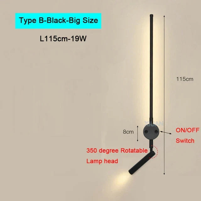Modern Bedroom Living Room Wall Light ON/OFF Switch AC220V Black White Long Wall Lamps with LED Spotlights