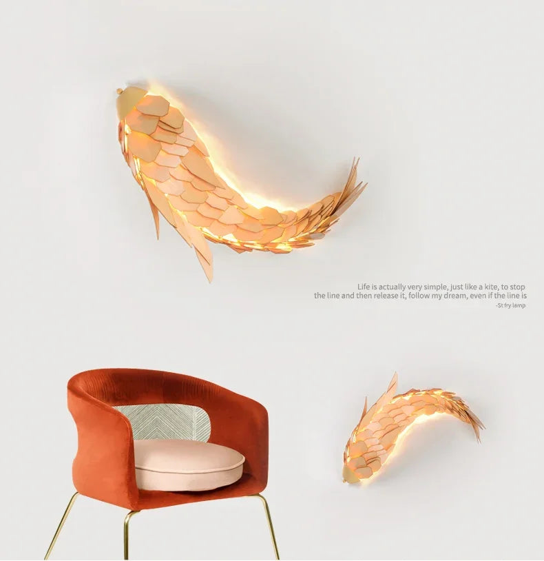 applique murale Créatif à la main Style chinois bois poisson brillante LED 12W salon chevet escalier éclairage décor