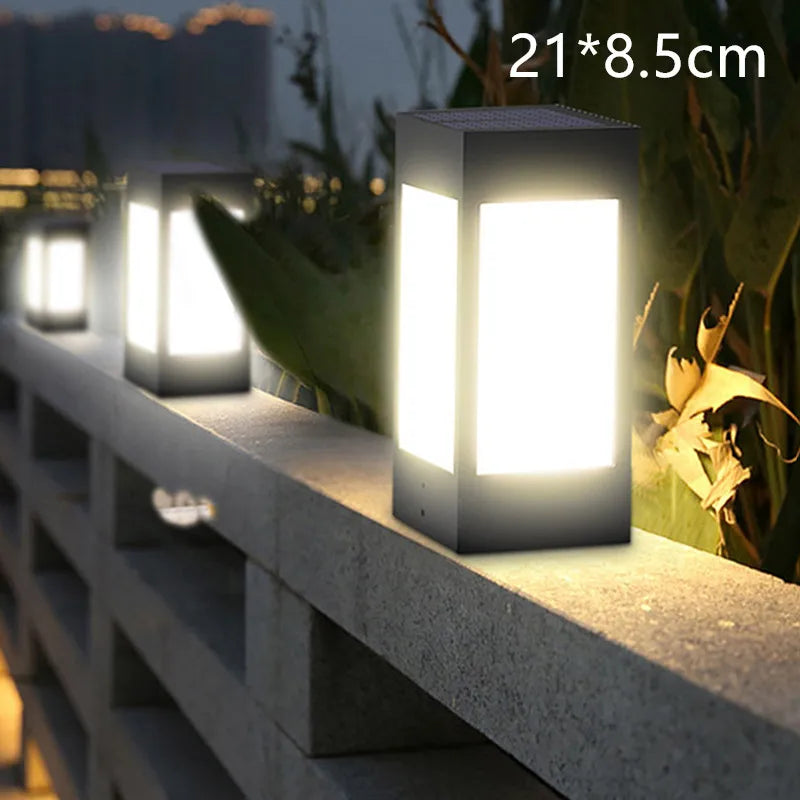 LED Carré Post Pilier Lumière Solaire Porte De Jardin Télécommande Lampe Étanche Vintage Solaire Lumières De Jardin Lumière Solaire Extérieure