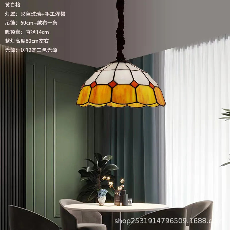 lustre rétro en verre teinté style méditerranéen pour restaurant et hall