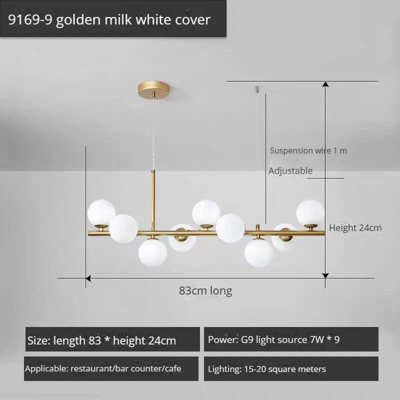 lustre long moderne en boule de verre abat-jour suspendu décoration led