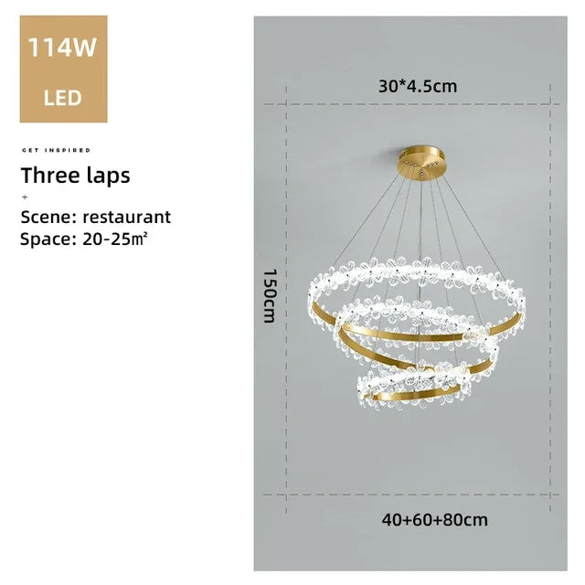 lustre en cristal k9 style nordique avec anneau en pétales et led