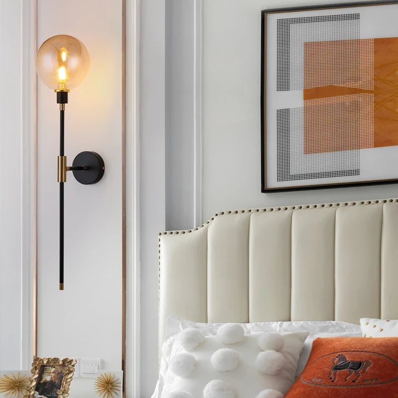 applique murale led moderne en fer avec boule de verre décorative