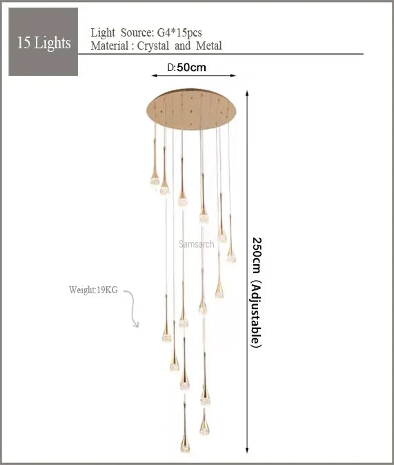 2024 Teardrop LED chandelier staircase luxury corridor long spiral crystal lamp modern home decorative chandelier fixtures