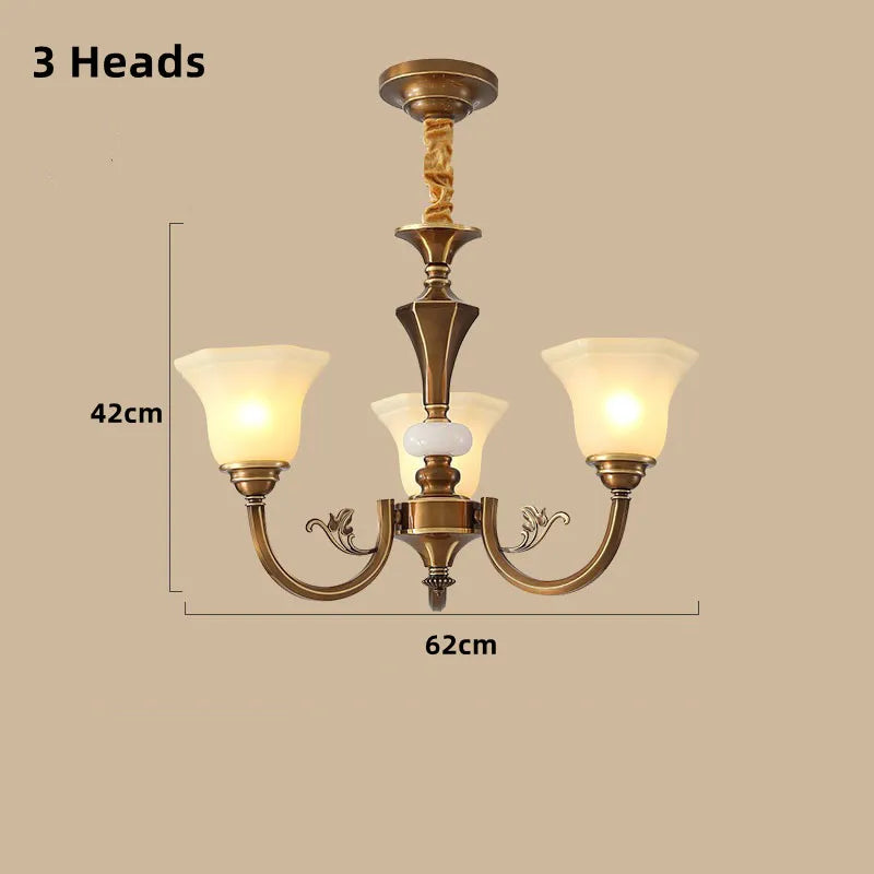 lustre vintage en cuivre avec abat-jour en verre dépoli