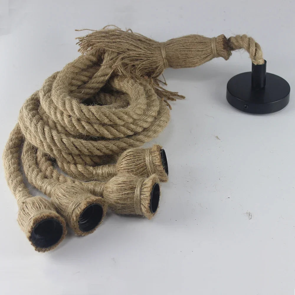 suspension rétro loft industriel en corde de chanvre avec ampoule edison