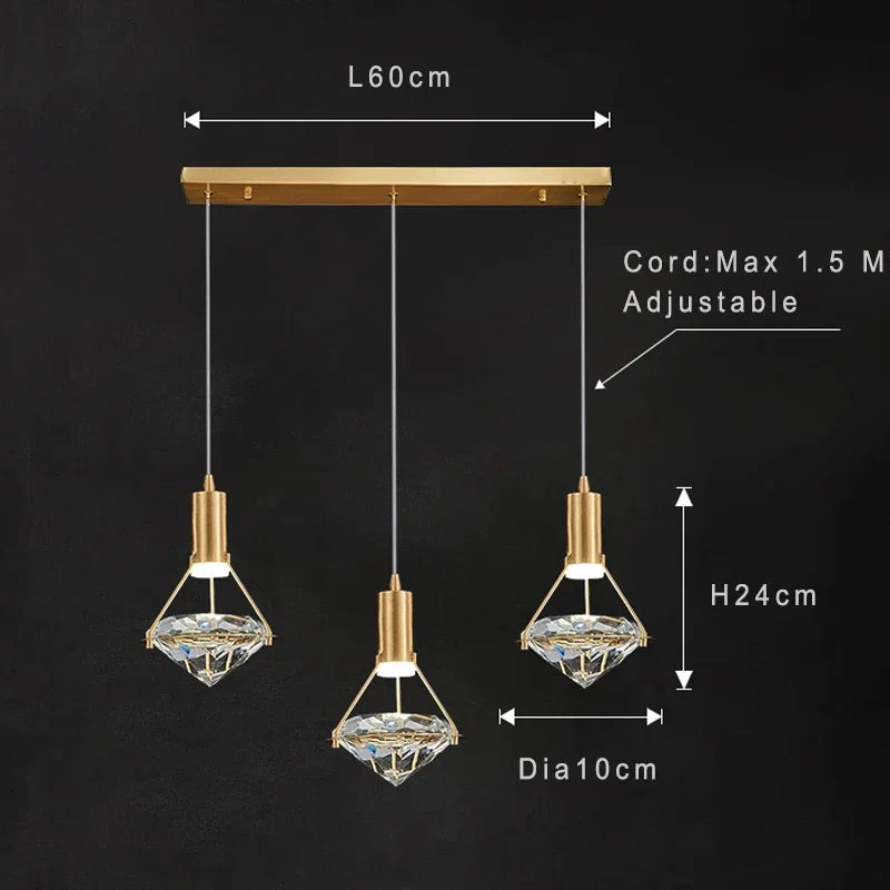 suspension moderne en cristal réglable pour intérieur élégant