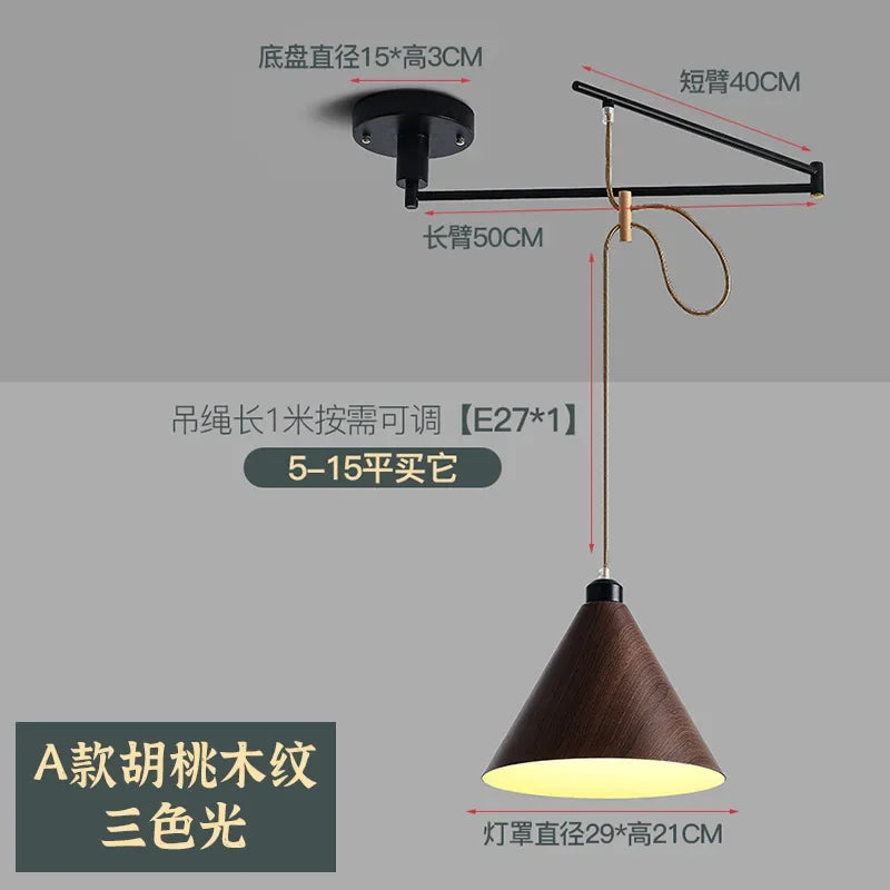 Minimalist Wooden Dining Table, Movable Pendant Light, LED Nordic Bar Counter, Living Room, Bedroom, Study, Pendant Light