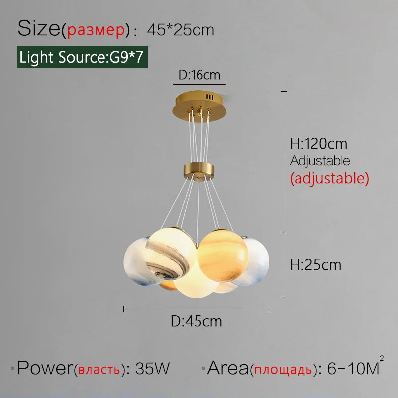 lustre nordique planète lune design bulle led décoration maison