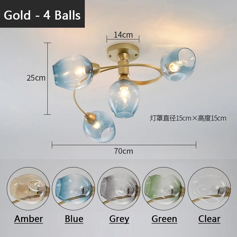 lustre moléculaire led en verre pour table à manger