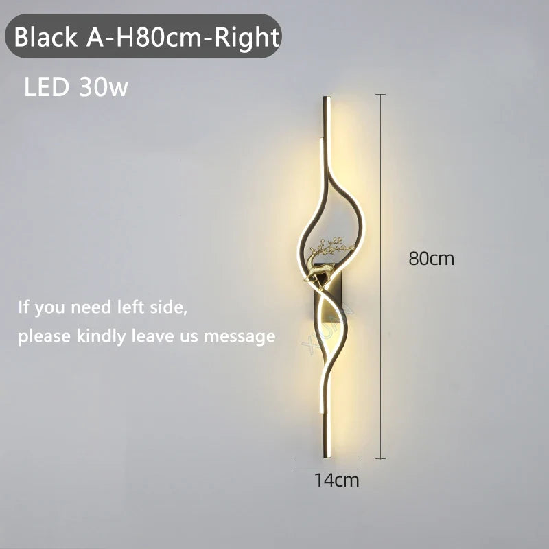 Modern Living Room Long Wall Lights with Anlter Design Gold Black TV Background Decorative Wall Lamp for Bedroom Remote Control
