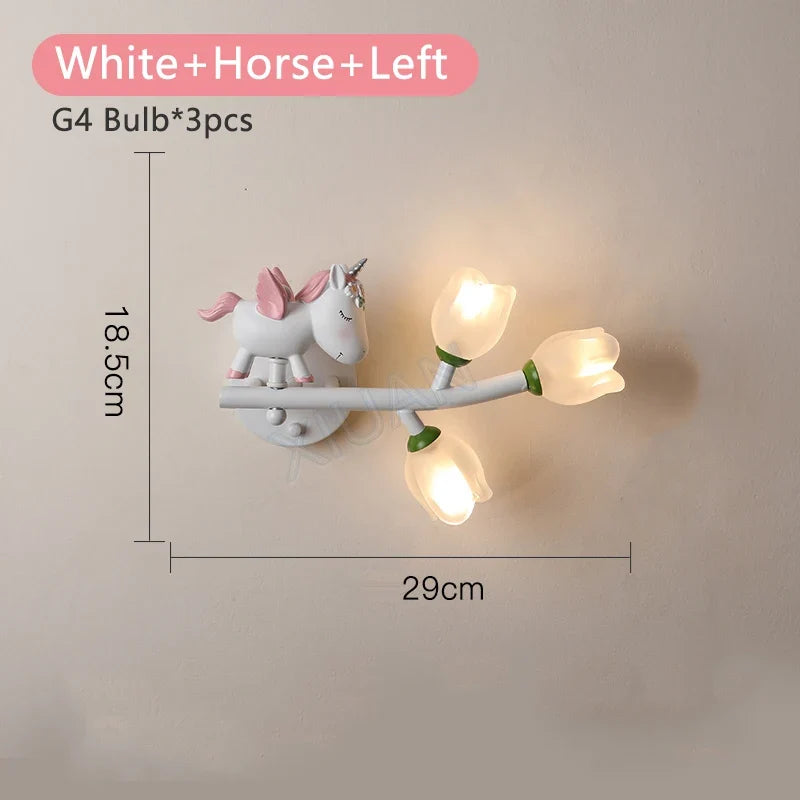 applique murale fille lapin g4 led fleur