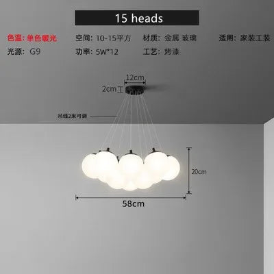 lustre moderne en verre avec led pour décoration intérieure