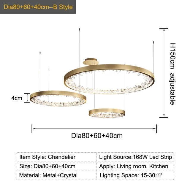 Plafonnier LED suspendu en cristal de luxe au design moderne