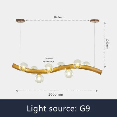 suspension luminaire en bois massif et verre simple