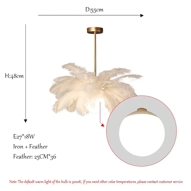 lustre led autruche plume sandyha luxe luminaire suspendu