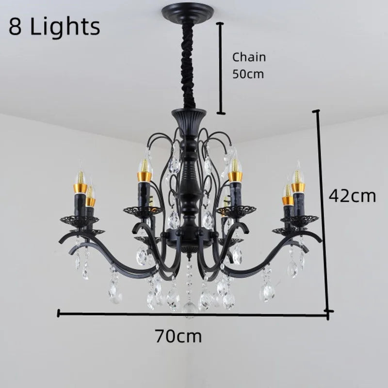 lustre en fer forgé avec suspensions en cristal pour intérieur élégant