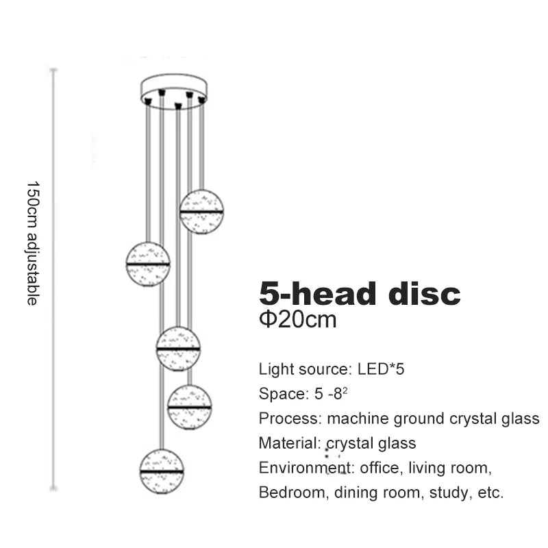 lustre en cristal moderne avec boule tournante led suspendue