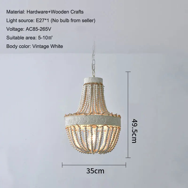 lustre vintage en bois perle style campagne américaine