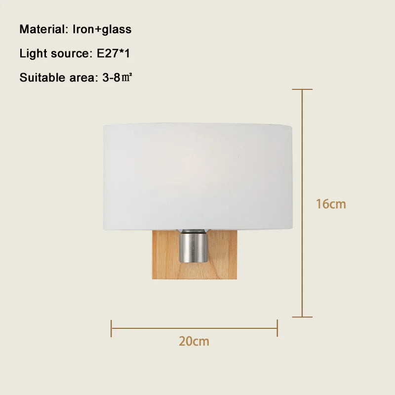 applique murale led créative en bois massif et verre style nordique décorative