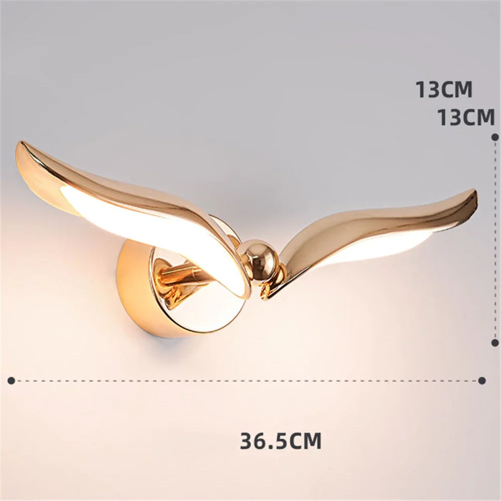 Applique murale Led de luxe en forme de mouette dorée