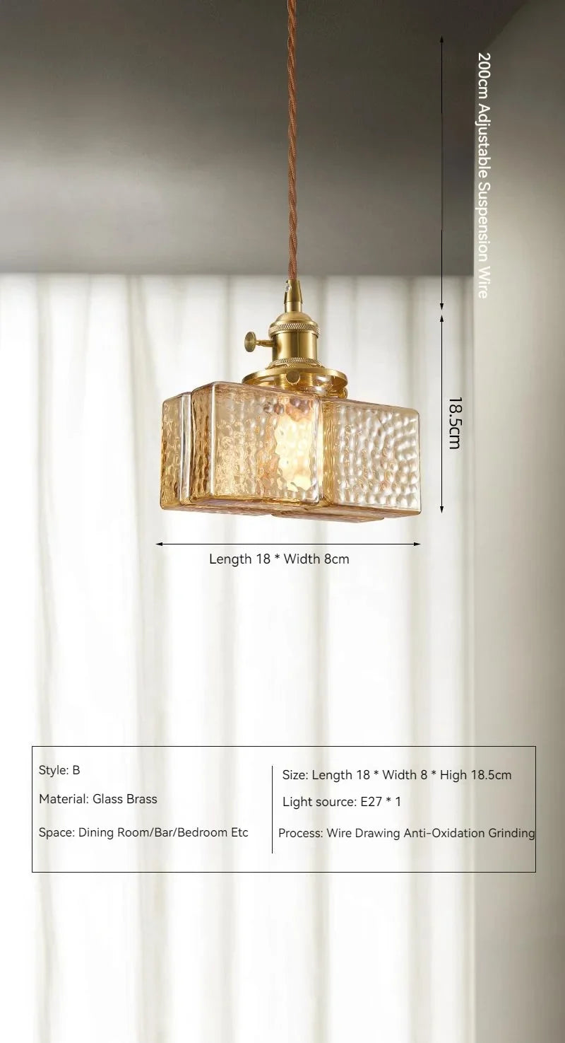 suspension de style japonais vintage en verre et laiton led
