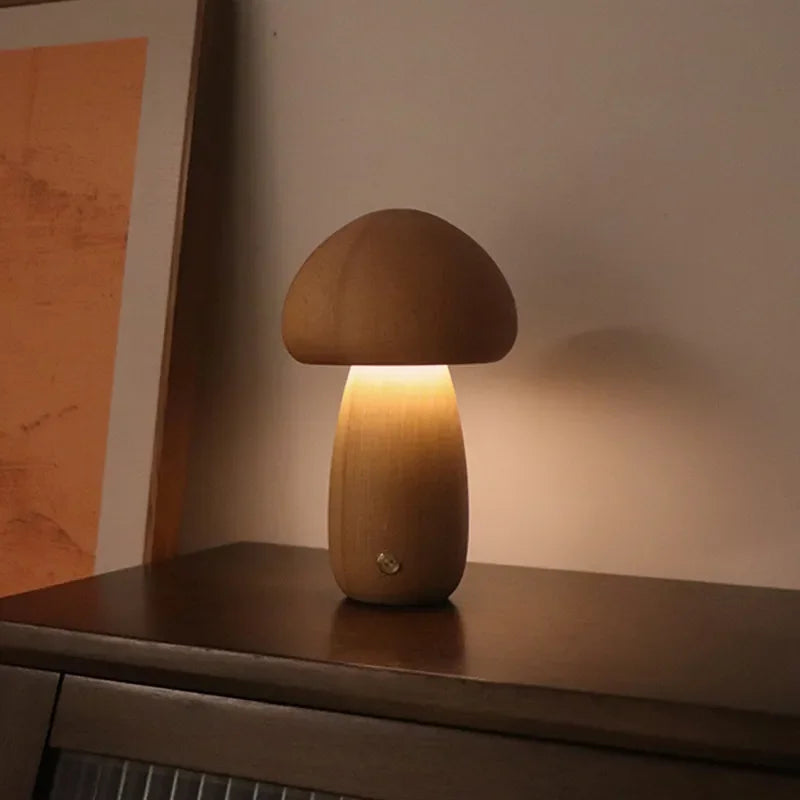 Lampe led champignon veilleuse en bois avec interrupteur tactile