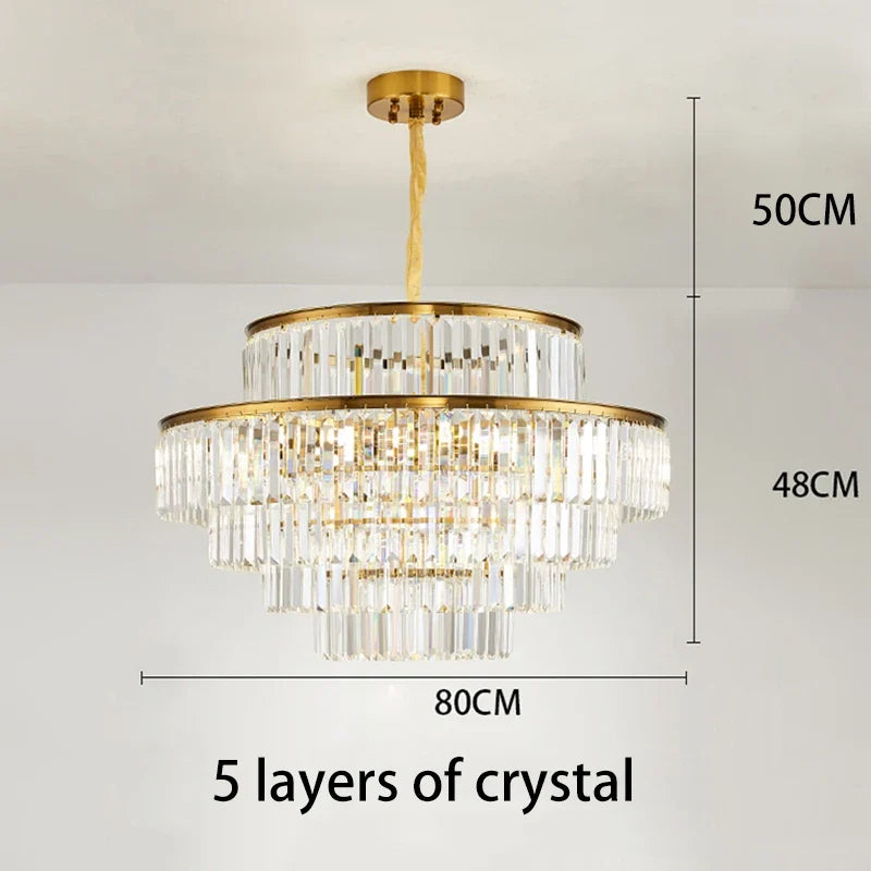 lustre moderne en cristal doré pour éclairage décoratif intérieur
