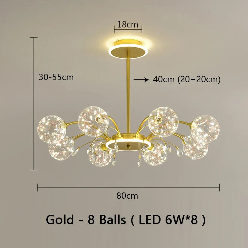 lustre sandyha luxe led en fer avec boules de verre