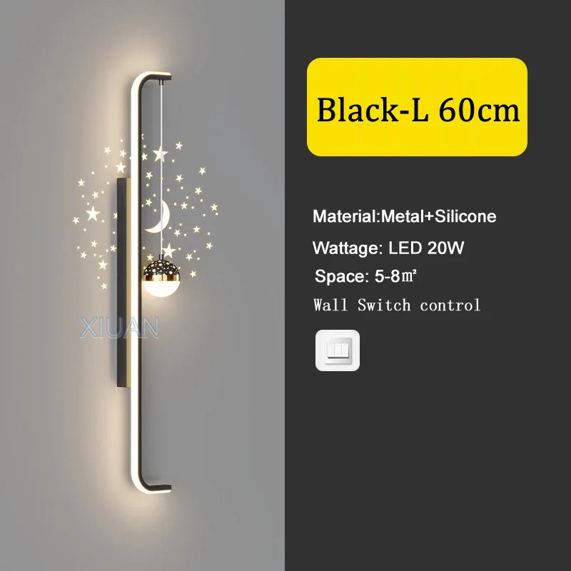 Modern Long Wall Lamps Living Room Wall Light TV Background Decorative Night Lights Black White Gold Star Projection AC 220V