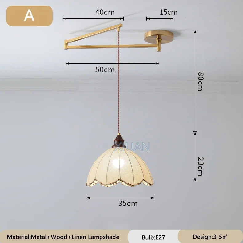 lustre wabi-sabi vintage avec tissu appliqué pliant
